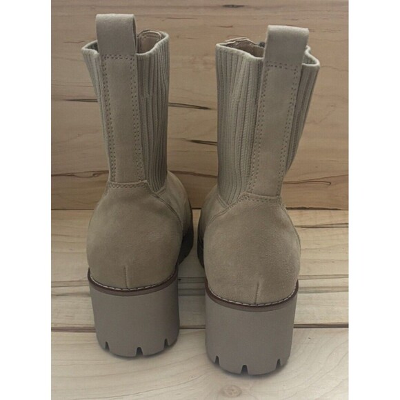 AQUA COLLEGE Womens Beige 1" Platform Ribbed Panels Dream Toe Suede Booties - Picture 3 of 6